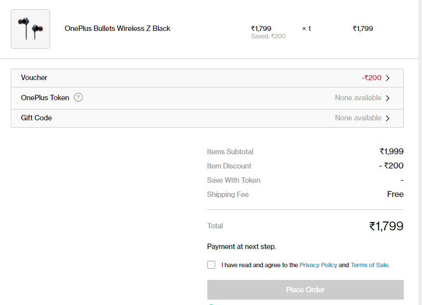 OnePlus Bullets Wireless Z Checkout