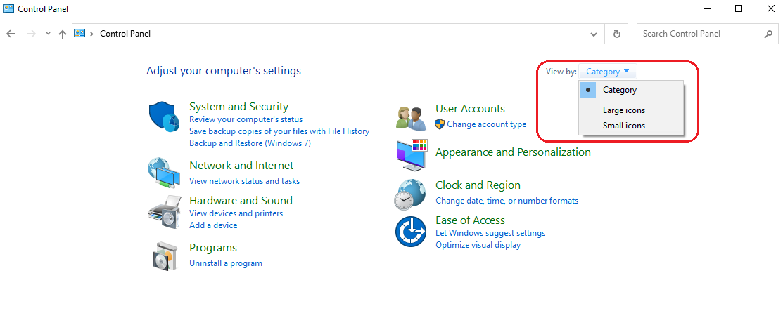 Change view by Category to Large icons