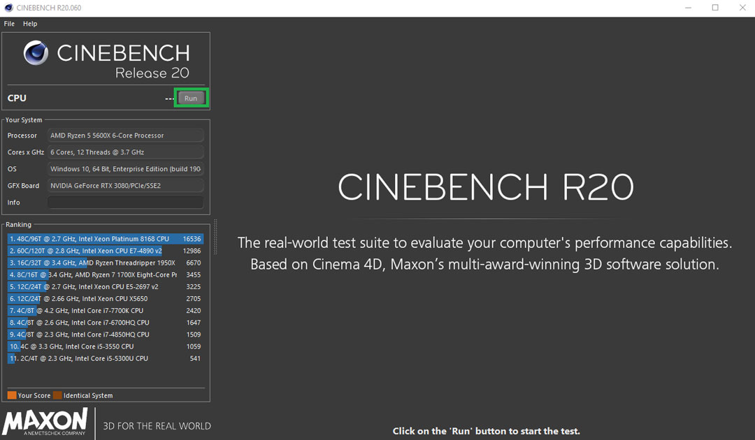 Cinebench R20 Run